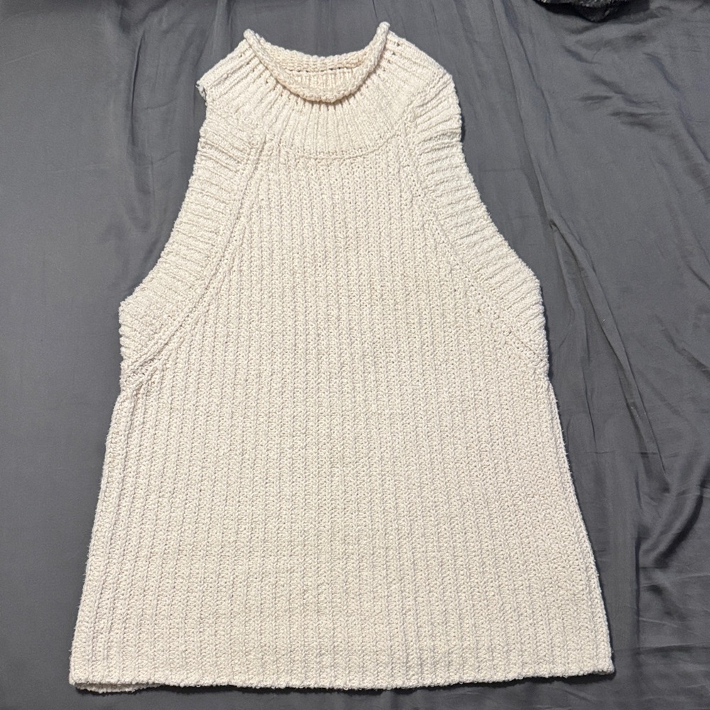 Anthropologie Sleeveless Knit Mock Neck Sweater Tank in Cream